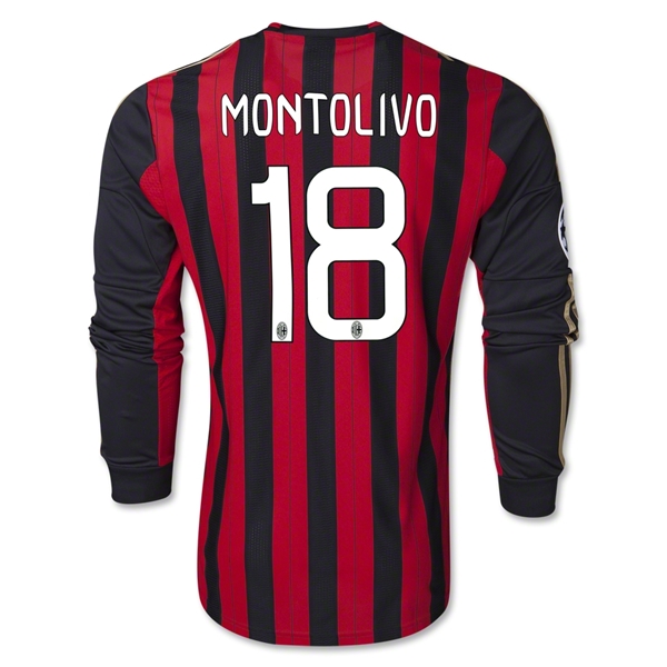 13-14 AC Milan #18 MONTOLIVO Home Long Sleeve Shirt - Click Image to Close